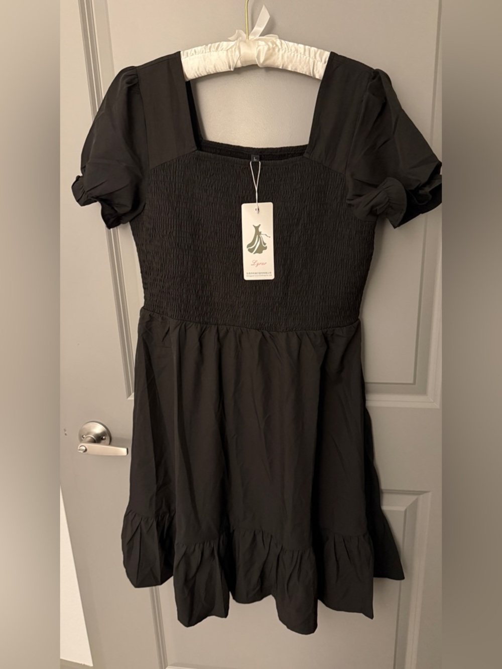 YRU Black Smocked Square-Neck Mini Dress